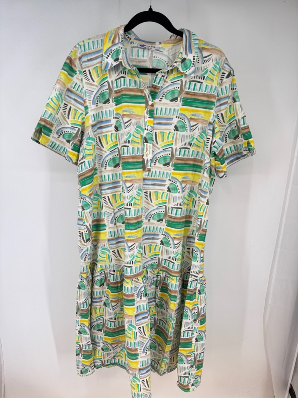 Love My Body European Summer Abstract Print Short Sleeve Collared Dress